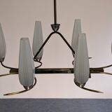 Lustre à 8 feux en laiton, années 50-60