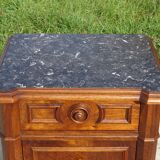 Nightstand with false drawers in walnut and marble, Louis Philippe