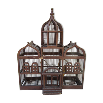 Cage oiseau bois et fer vintage