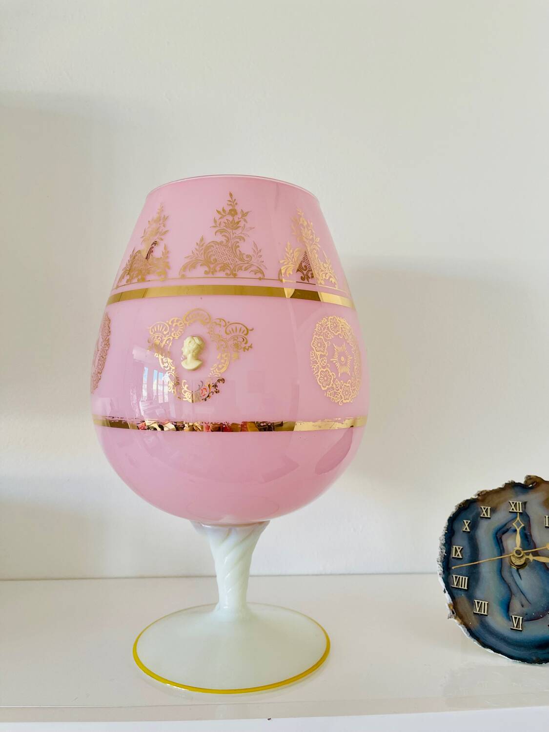 Large Italian opaline cup with small relief cameos.