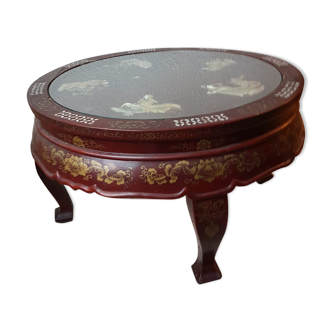 Table basse chinoise ronde incruster