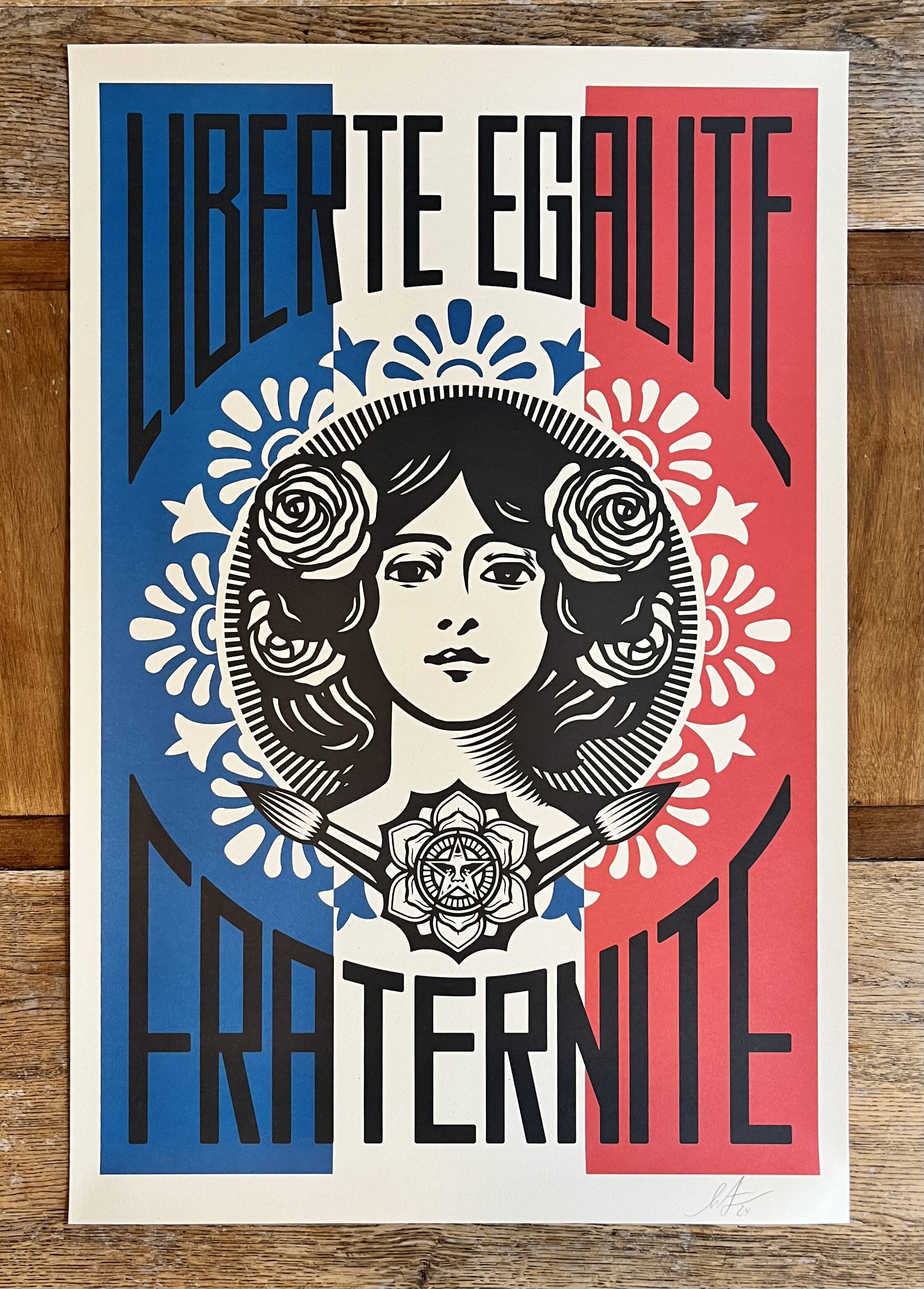 Shepard fairey (obey) - “liberty equality fraternity” screen print 91x61cm