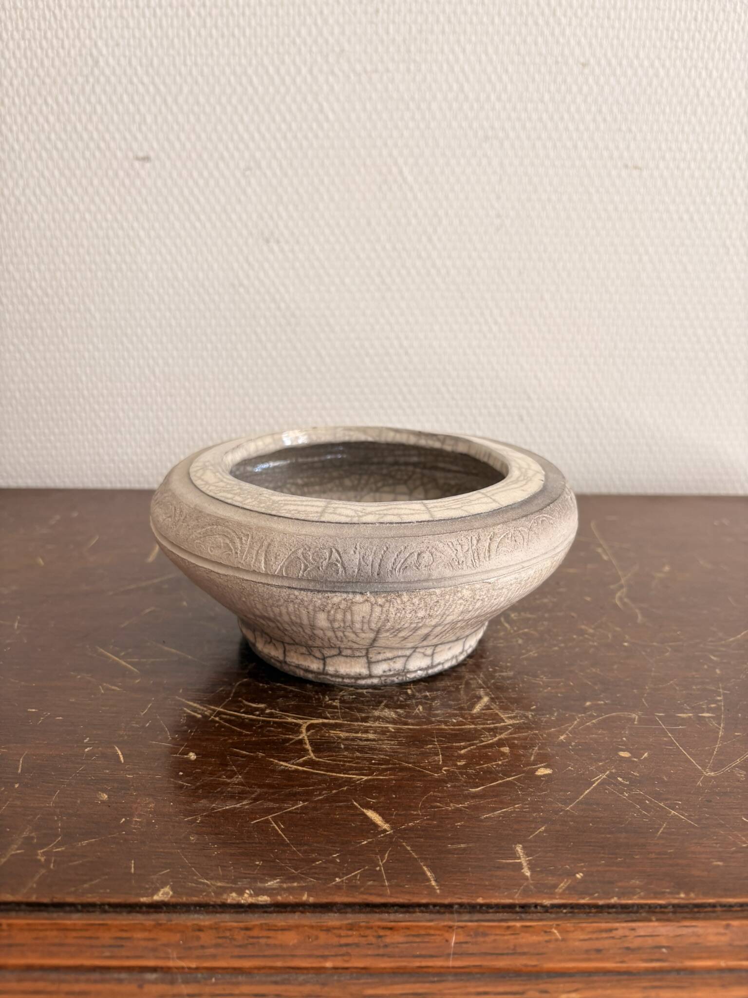 Pocket Vase Bowl Ashtray Raky Signed Pottery Craft White Zen Bowl
