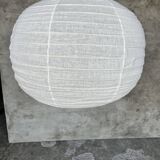 Large pendant lamp in rattan and natural linen Japanese style flattened round (Labu) H57 D80