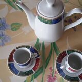 Coffee service cups saucers and coffee maker