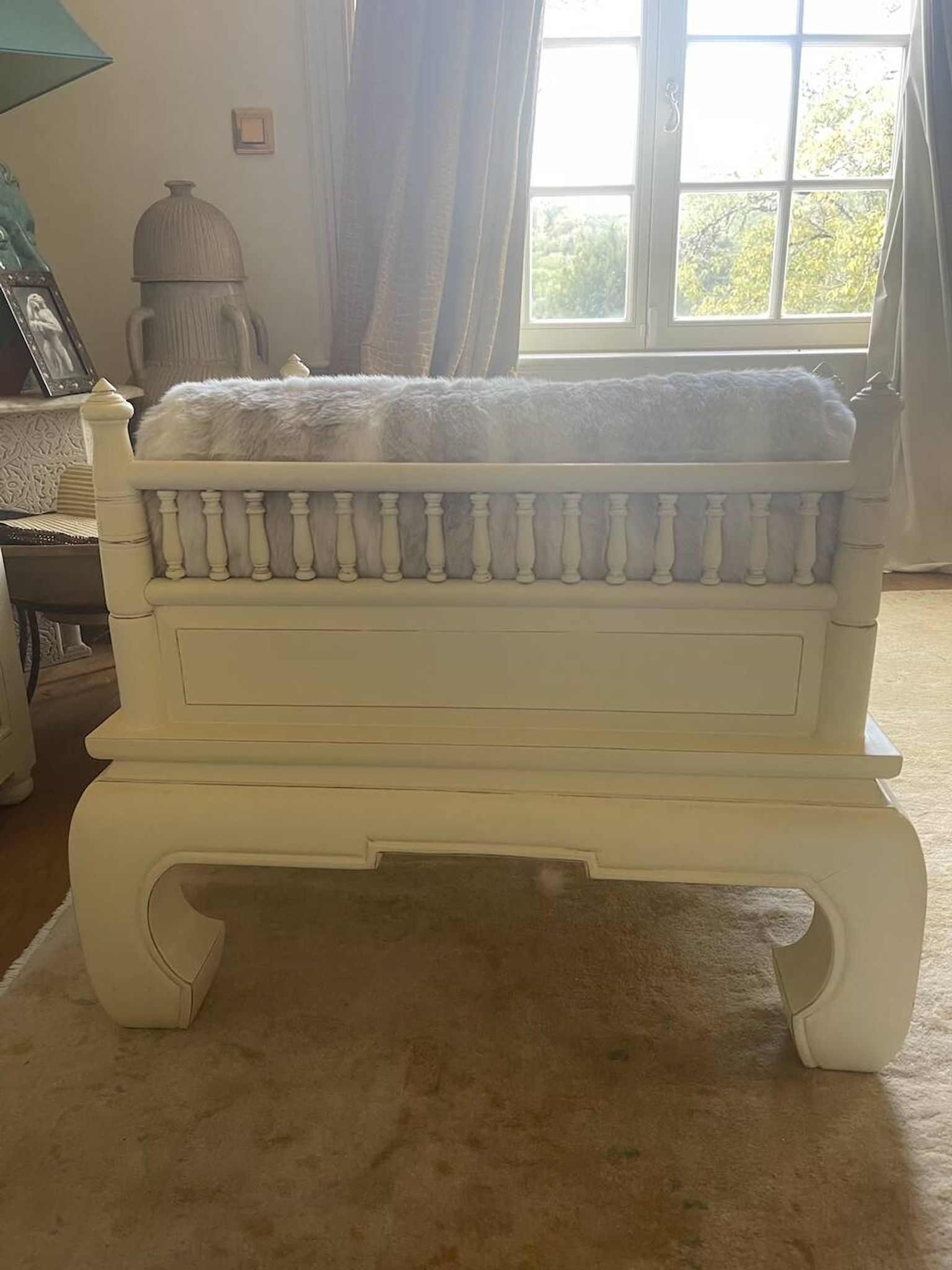Pair of small bespoke benches – Casamance fabric in Ivory colour.