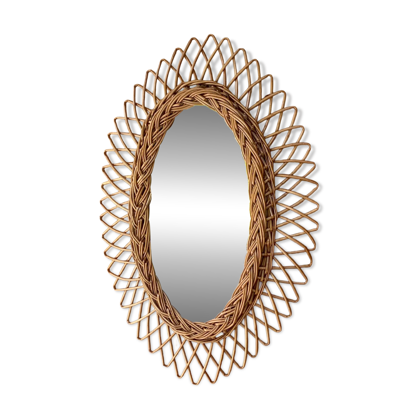 Vintage oval rattan mirror 57x40