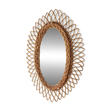 Miroir ovale vintage en rotin