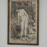 Fusain Femme nue estampe encadrée