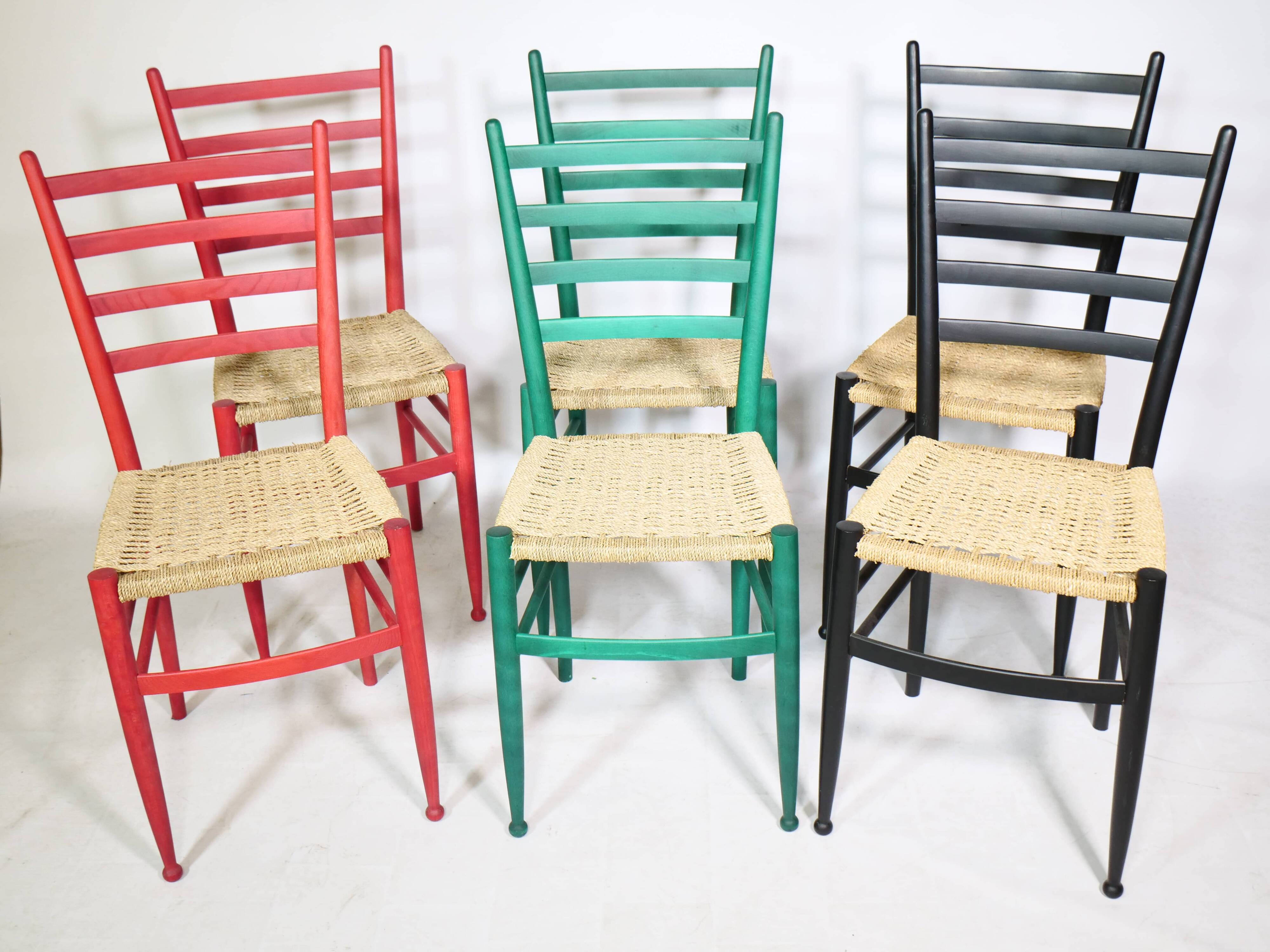 Mid-Century Italian Dining Chairs with Woven Seats, Set of 6, 1960s–70s