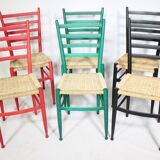 Mid-Century Italian Dining Chairs with Woven Seats, Set of 6, 1960s–70s