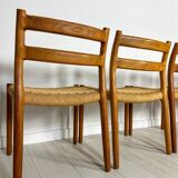 1960s Set of 6 Danish Teak Papercord Dining Chairs Model 84 by Niels Møller