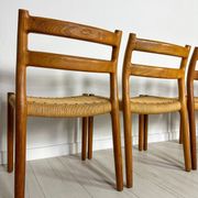 1960s Set of 6 Danish Teak Papercord Dining Chairs Model 84 by Niels Møller