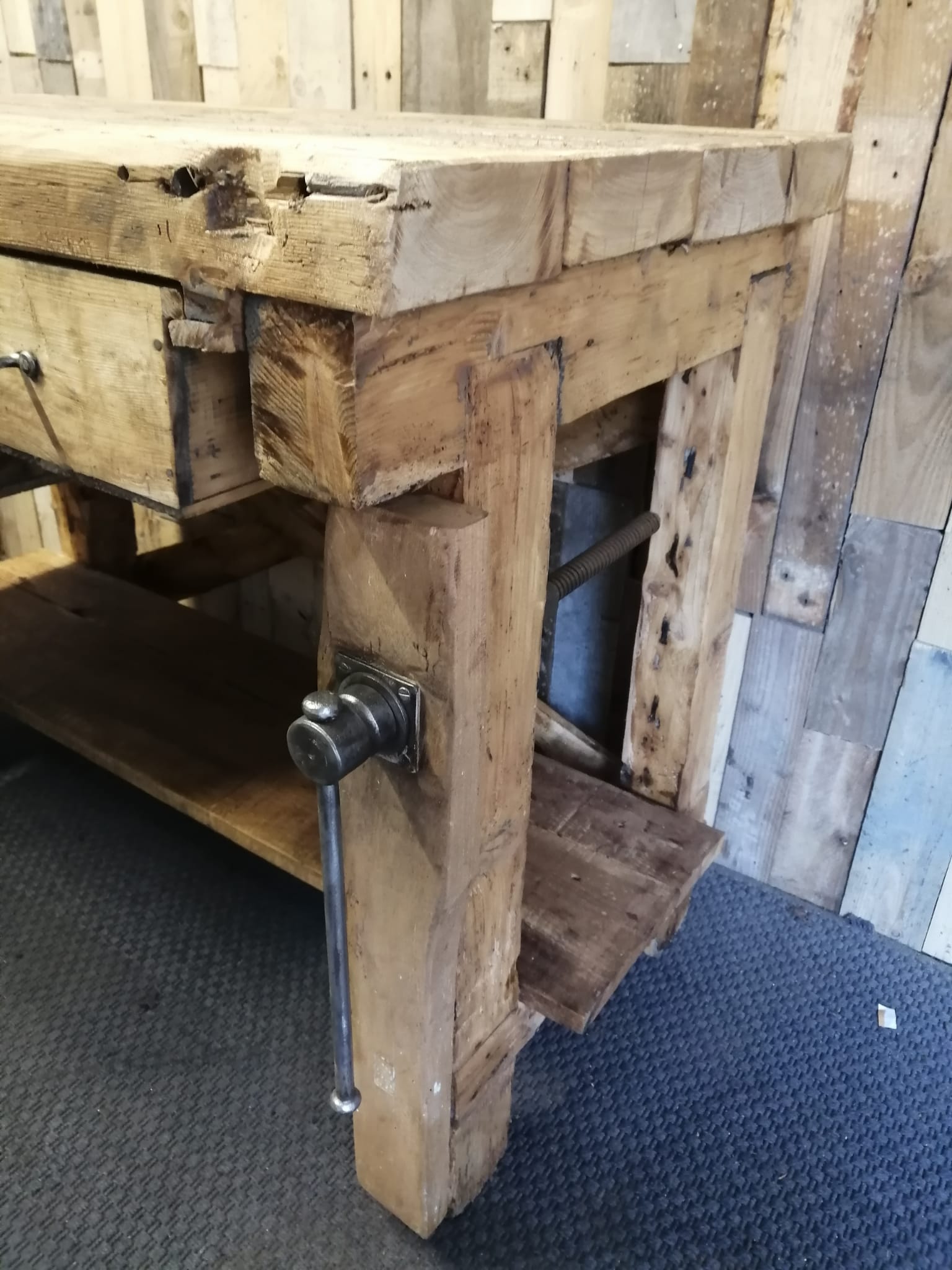 Old wooden workbench of shoemaker carpenter of the 50s