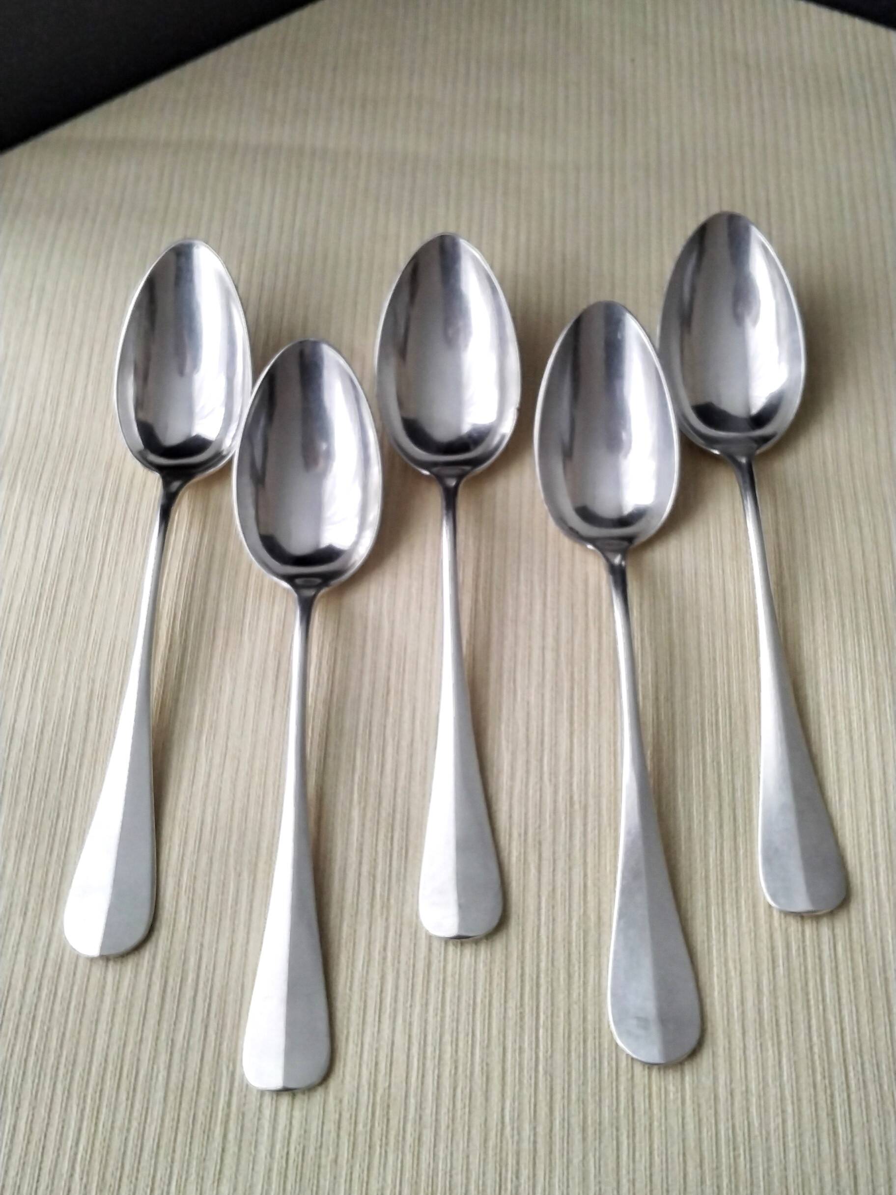 Set of 5 silver-plated metal soup spoons, Uniplat model