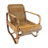 Old wicker rattan armchair