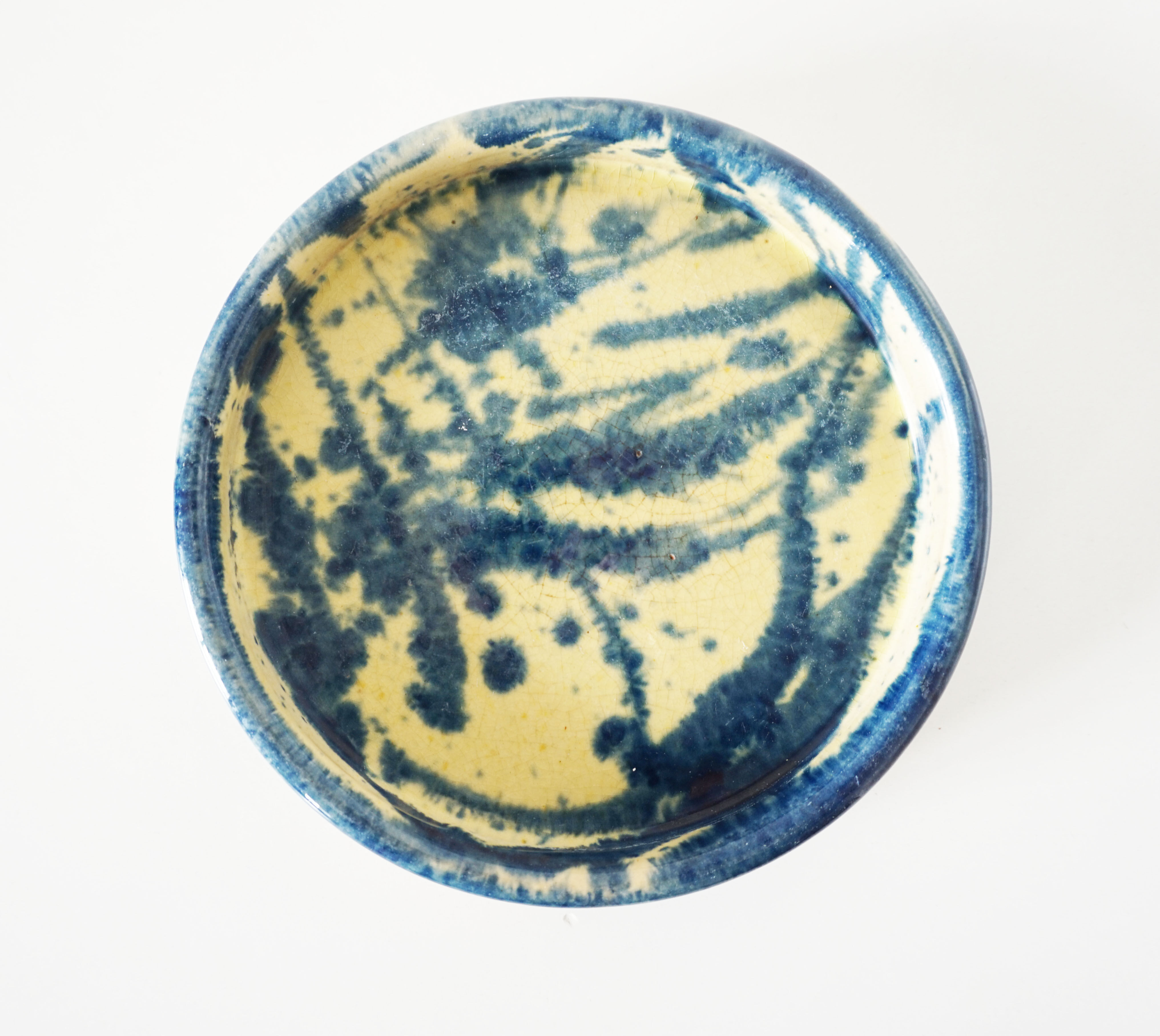 Trinket bowl vintage blue and yellow ceramic