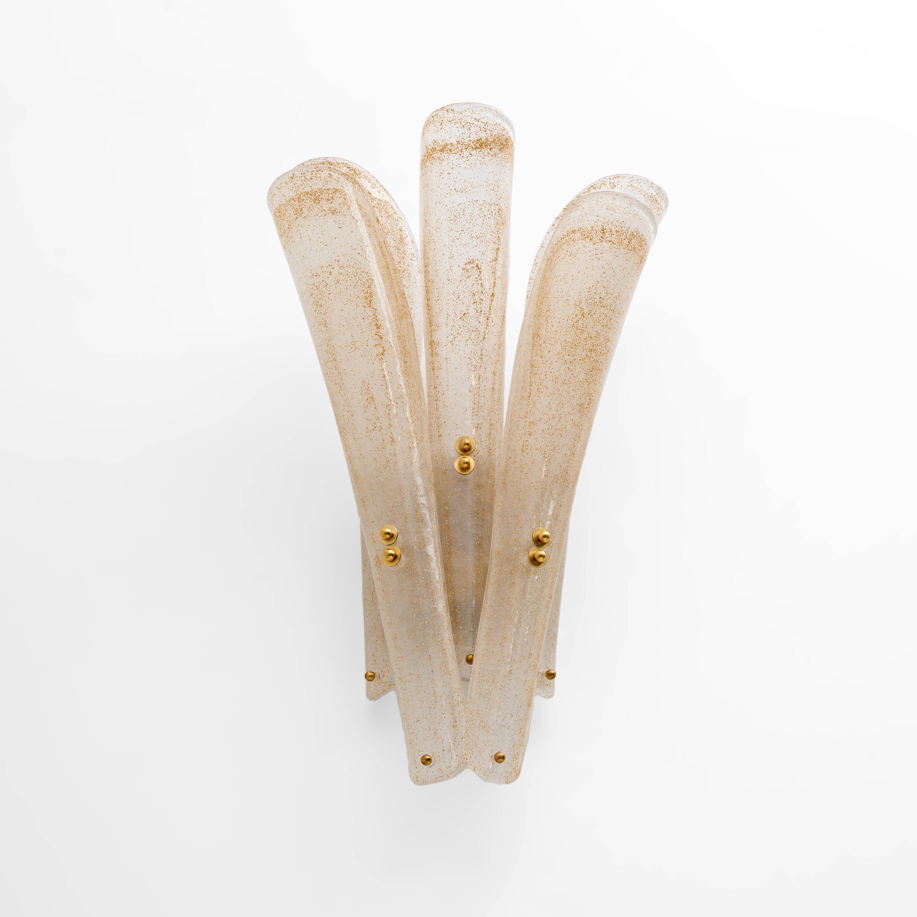 Pair of 20th Century Modern Sconces in Frosted Murano glass and Gold Leaf