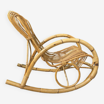 Fauteuil rocking chair en bambou vintage 1970