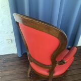 Antique solid wood armchair – Louis XV style – red upholstery, 19th century