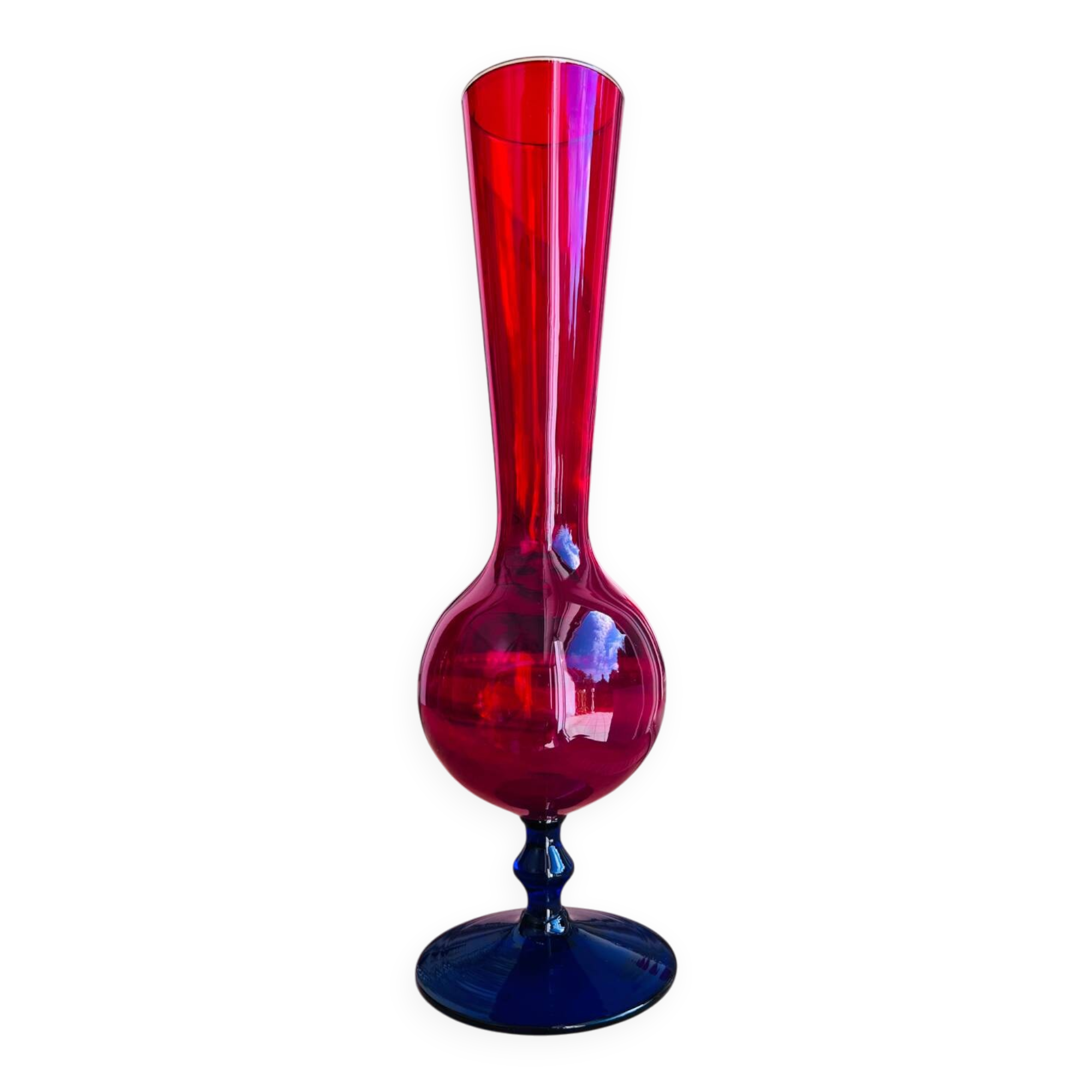 Red and blue blown glass soliflore vase - Murano style - 29 cm