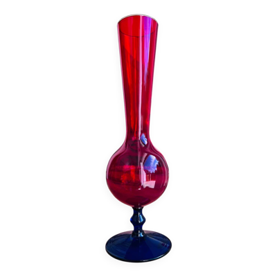 Soliflore Vase en verre soufflé rouge et bleu - style Murano - 29 cm