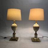 Near Pair of Vintage Enamel Egg Table Lamps - 1970s Hollywood Regency Retro