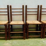 Brutalist chairs mulched in turned wood from the 60s