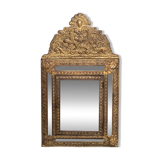 Antique Dutch Brass Ornate Repousse hanging Mirror Hall Cabinet