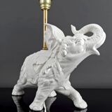 Pair of White Ceramic Sculptural Lamps, Elephants, Italy, 1970
