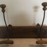 Vintage wooden coat rack 2 metal hooks