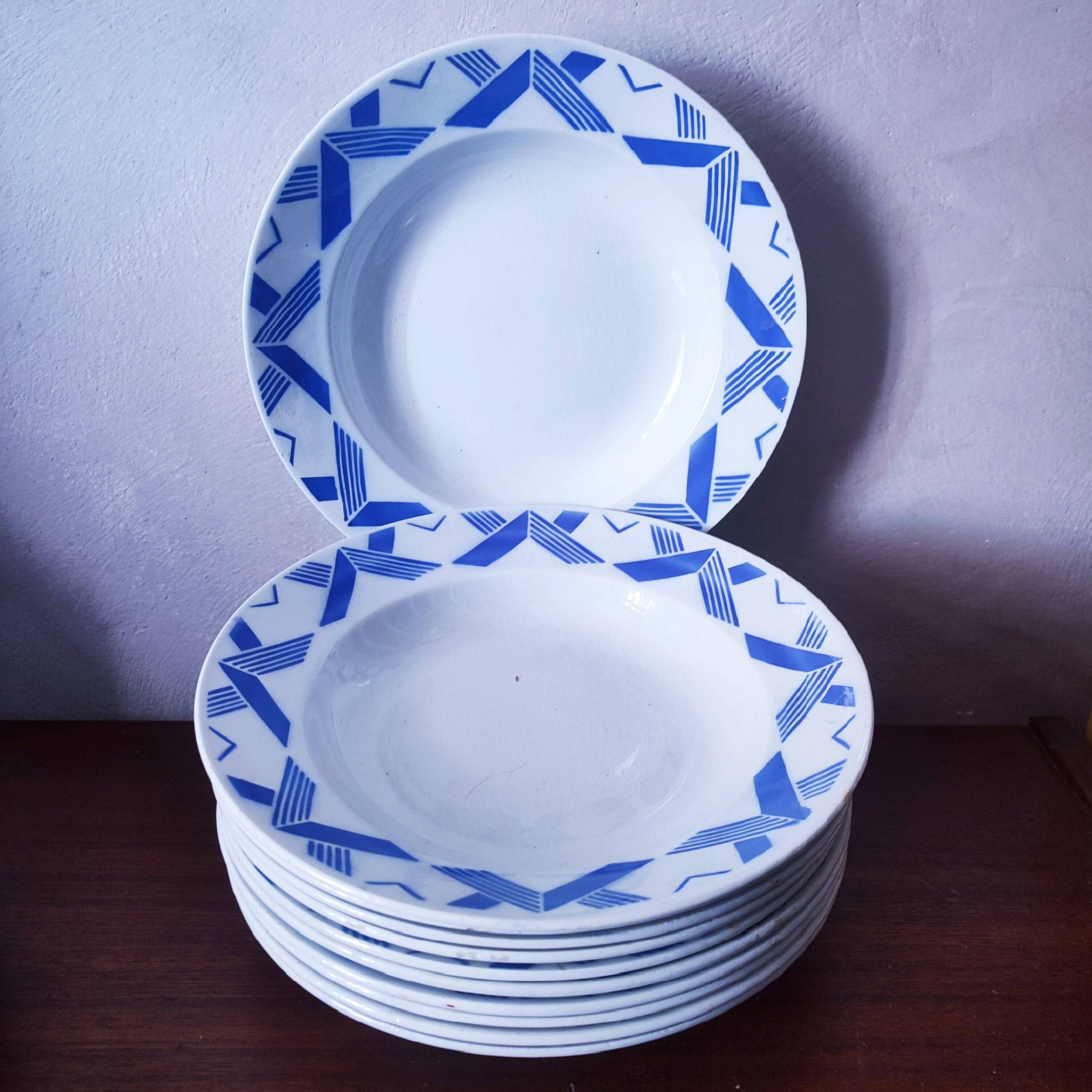 11 Art Deco earthenware soup plates by K&G Luneville