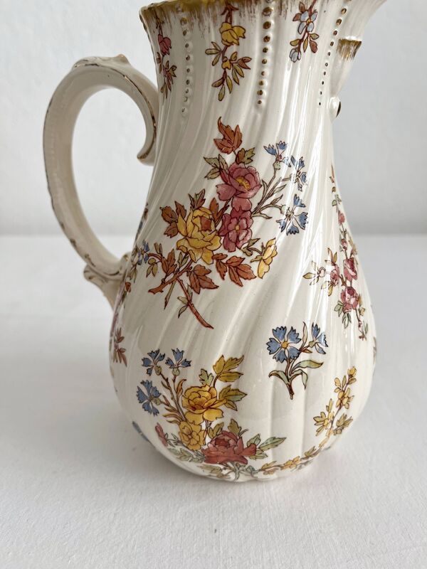 Pot à lait pichet en terre de fer polychrome ''Louis VX'' U&C Sarreguemines