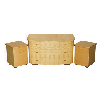 Baxter & Lee birch commode and side tables - Art Deco