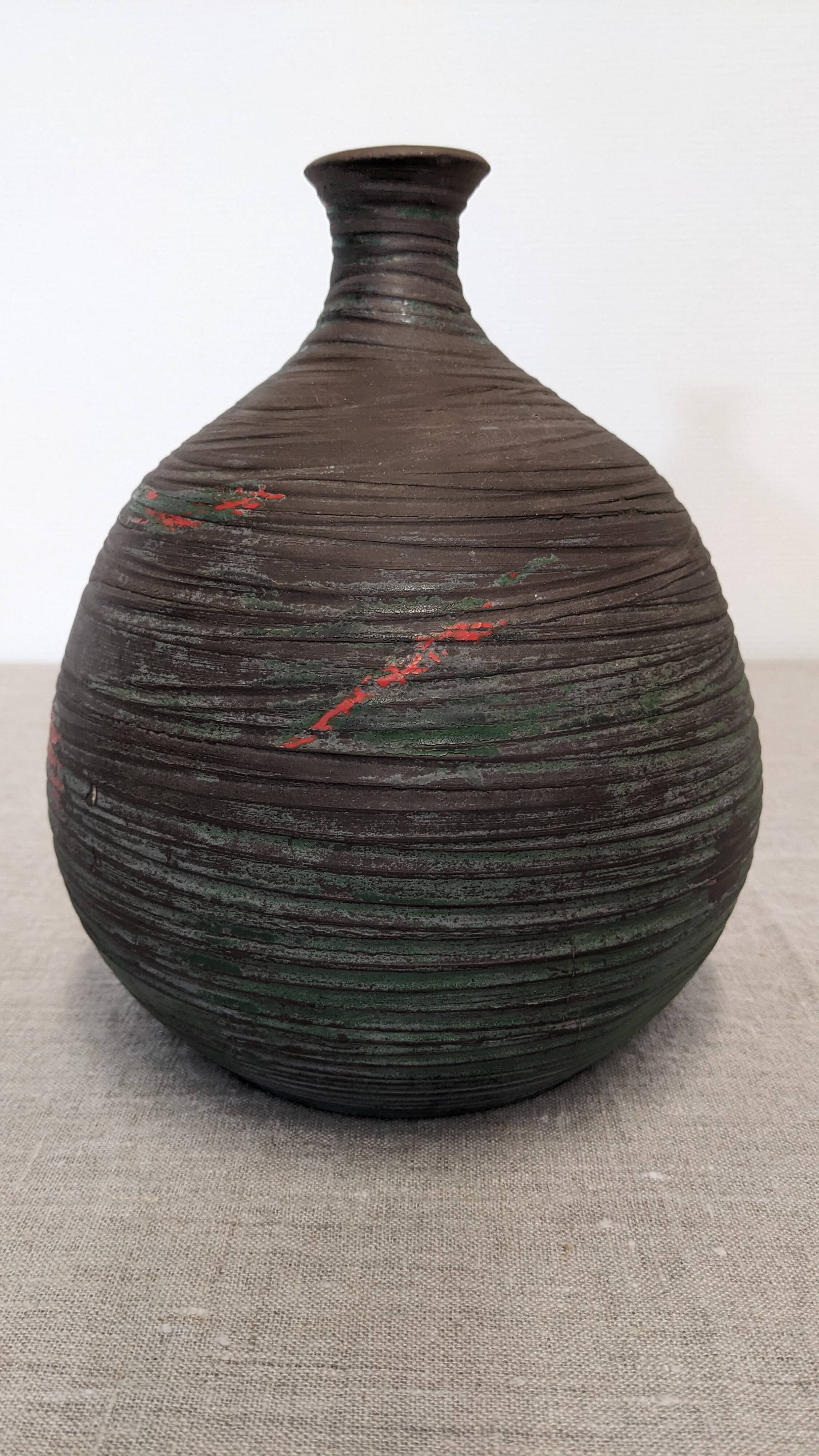 Vase boule Accolay en grès émaillé des années 50/60