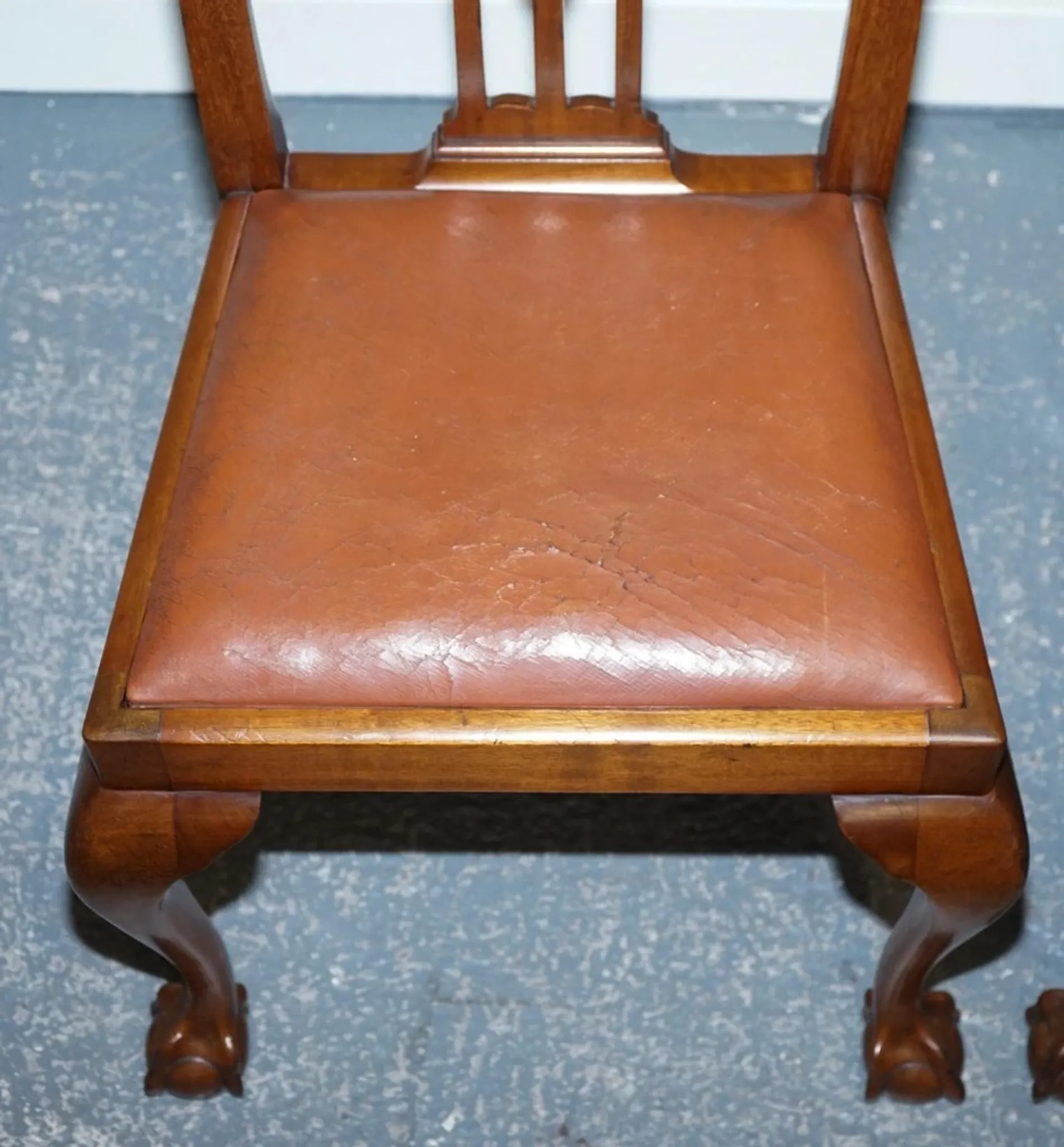 Chippendale Style Dining Chairs with Leather Seats, Set of 5