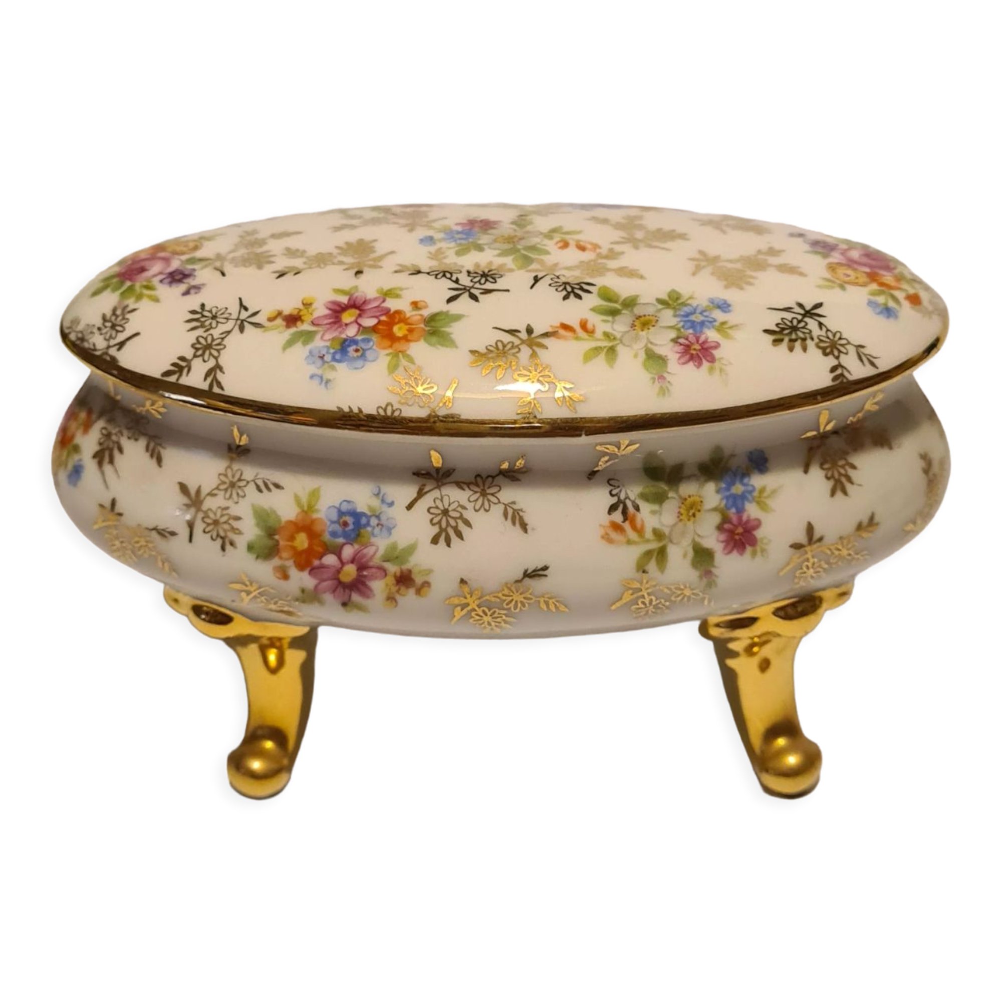 Limoges porcelain bonbonnière signed P & Cie Floral motif