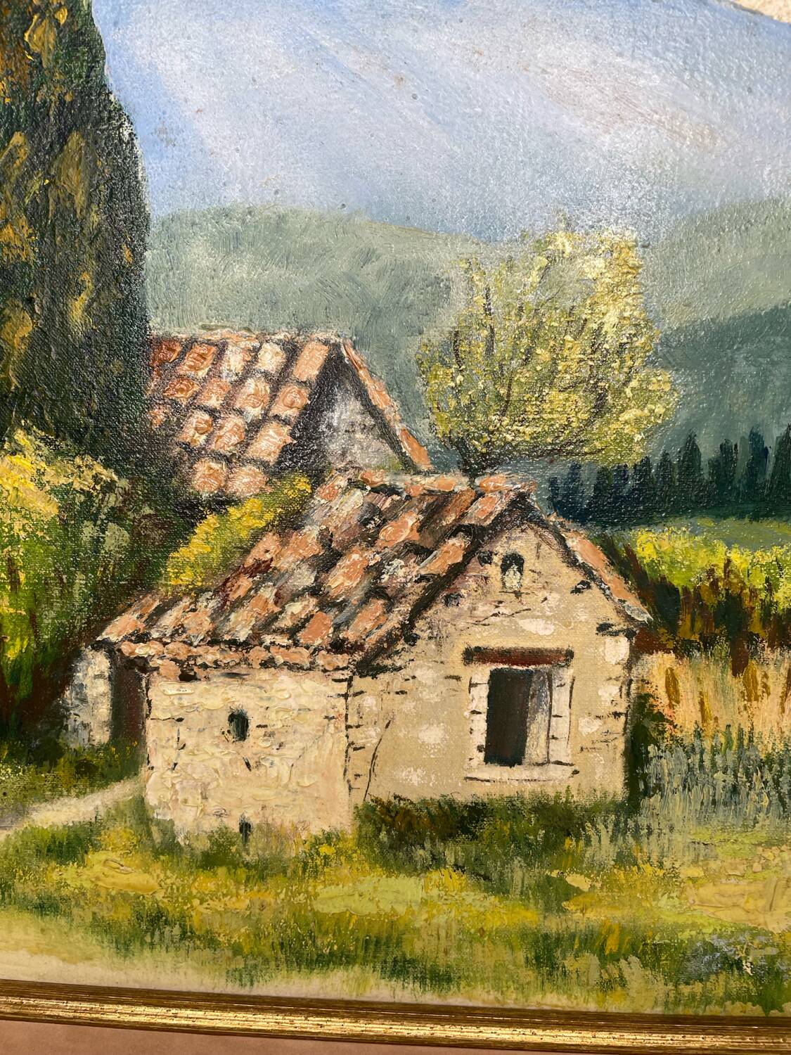 Painting of Mont Ventoux signed Lasimone in gilded wooden frame