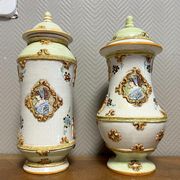 Gialletti Deruta : pair of vintage ceramic medicine jars circa 1950