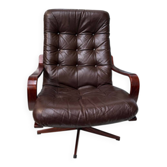 Scandinavian brown leather armchair