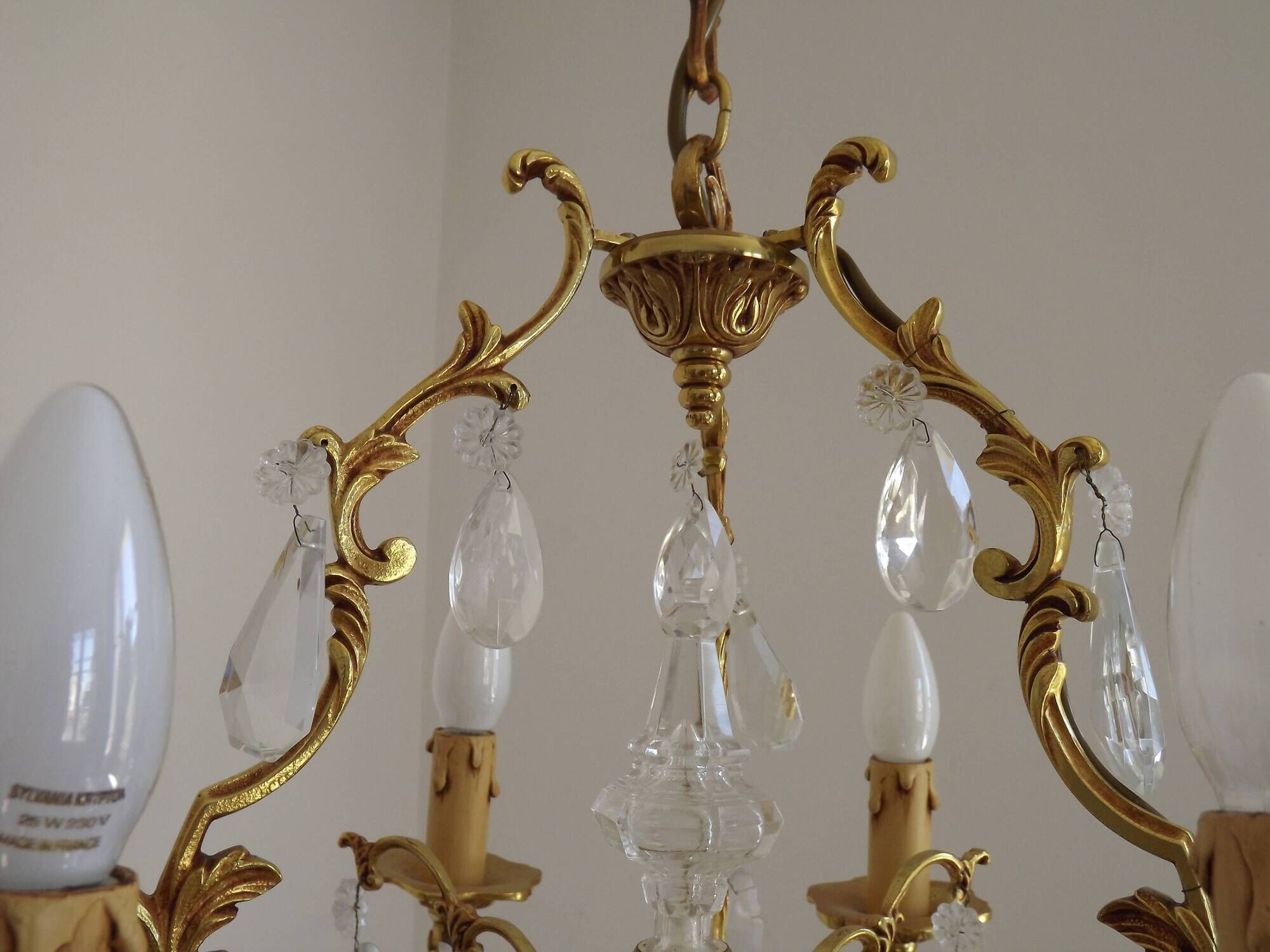 Mid Century Louis XV style cage chandelier - 6 arms - Brass and Crystal