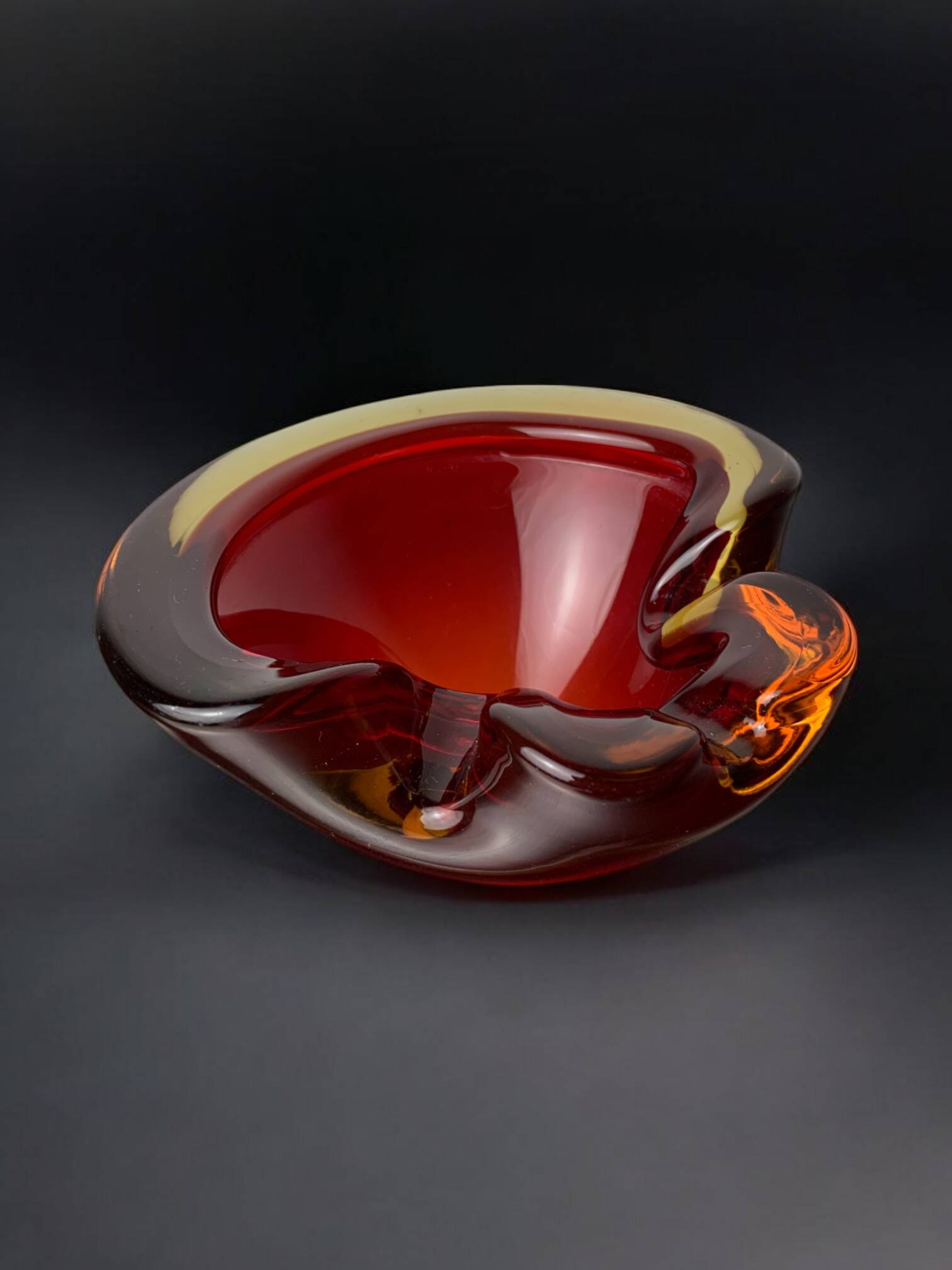 Red and Yellow Murano Glass Sommerso Pocket Tray by Flavio Poli