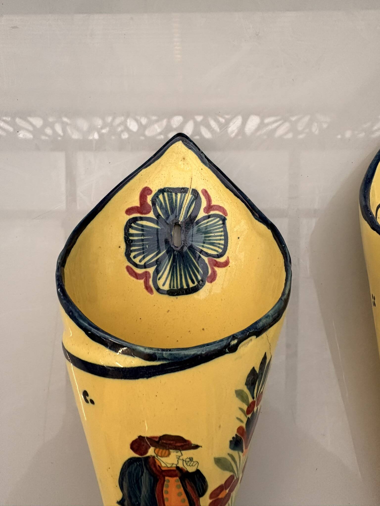 Old pair of ceramic faience bouquets henriot quimper yellow