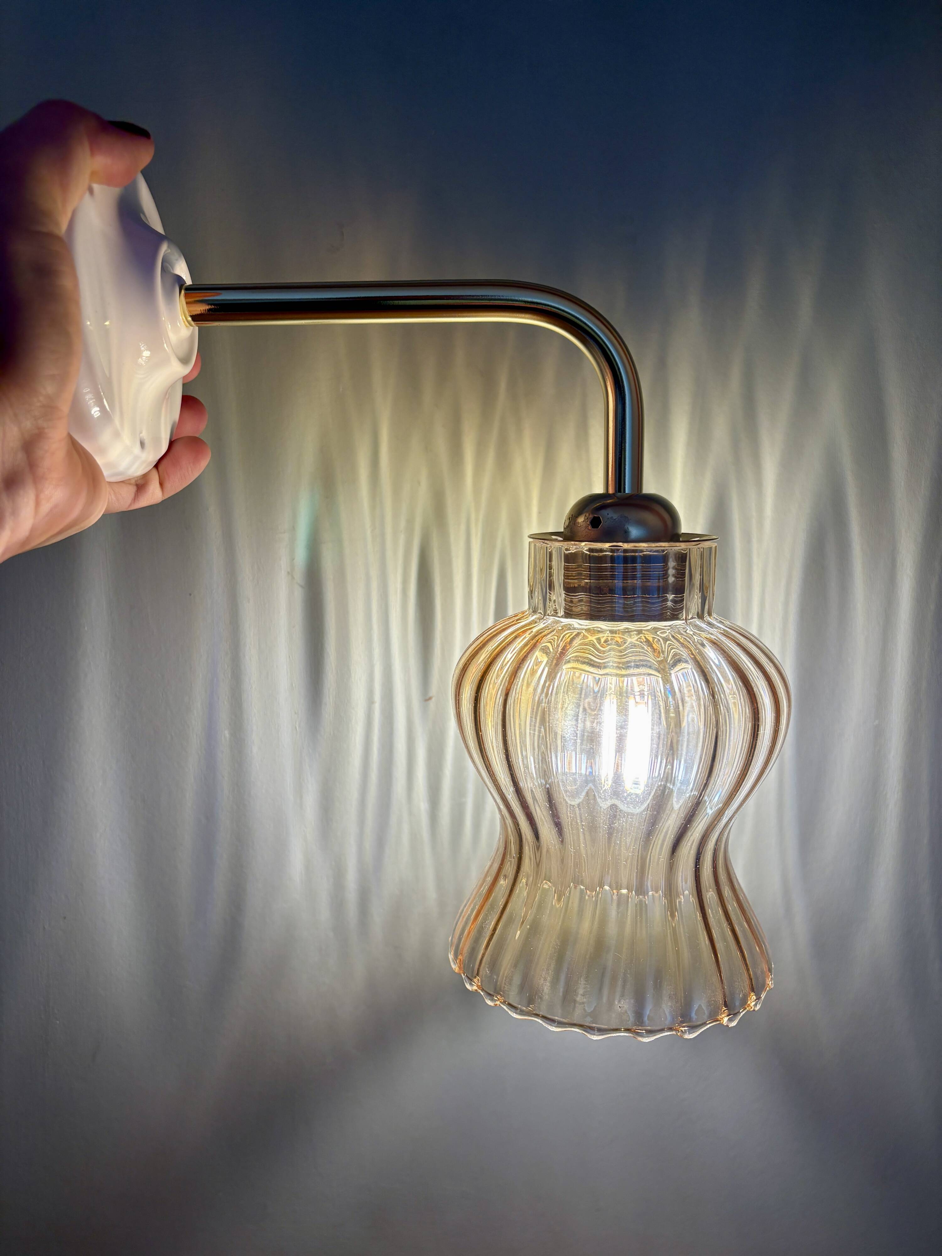 Vintage tulip angled wall light in amber glass