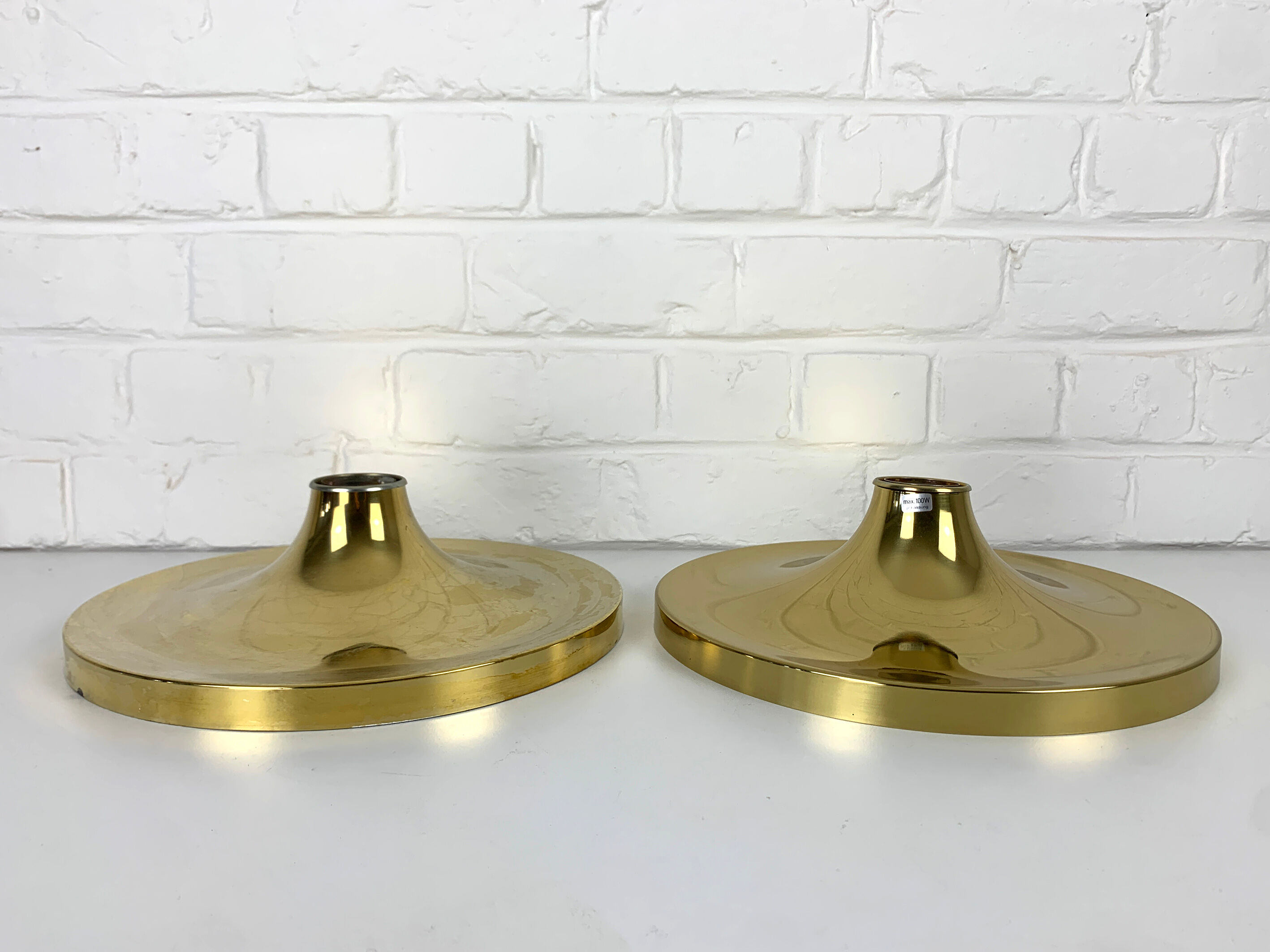 Pair of gold space-age wall lamps flush light gold sölken leuchten germany