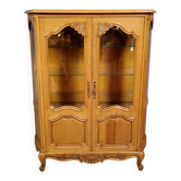 Curved Louis XV style display case in blond oak circa 1950