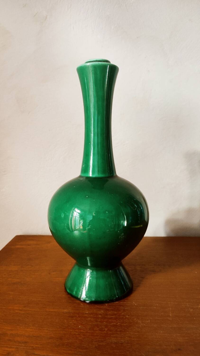Green ceramic baluster vase