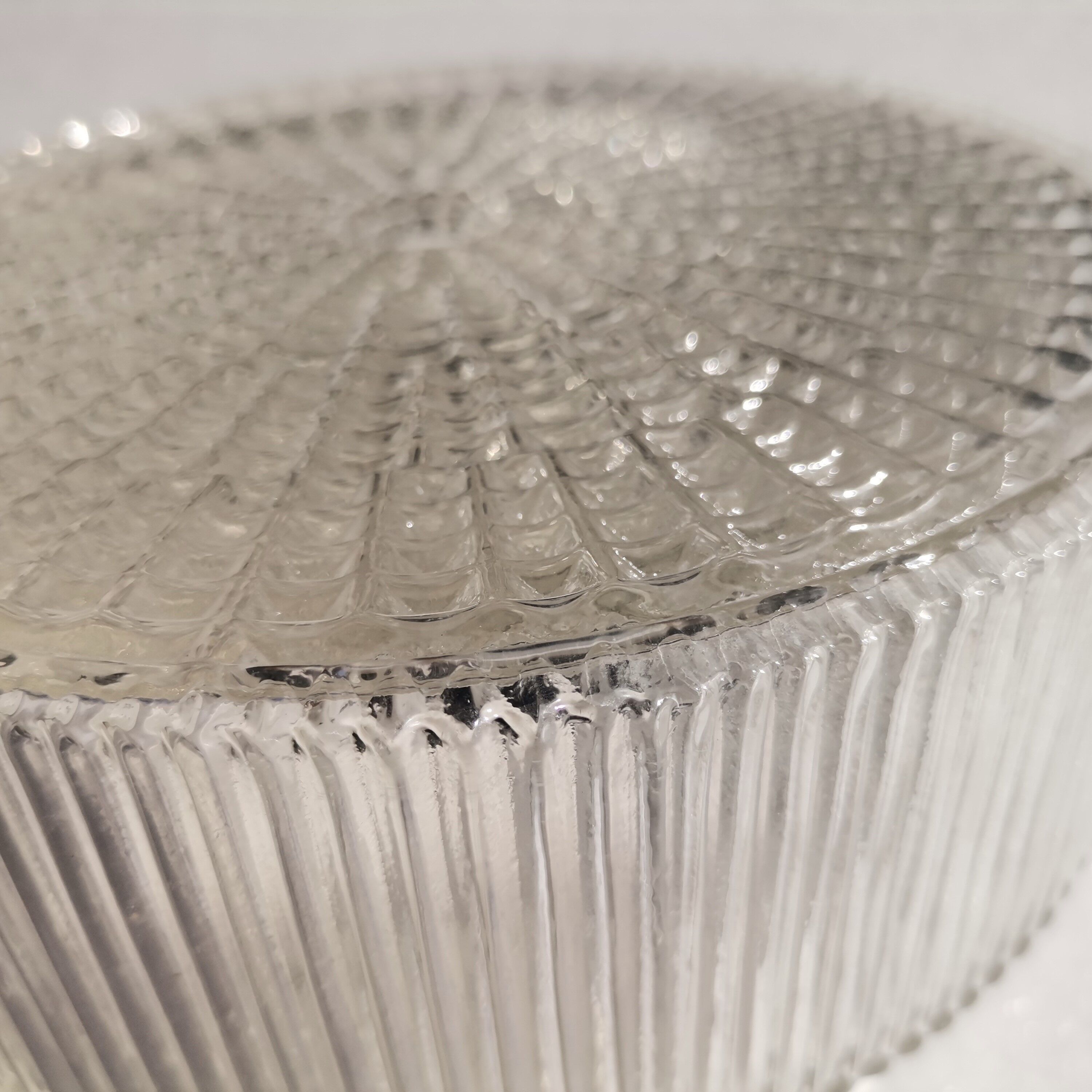 Small minimalist clear glass round flush mount lamp 1960s