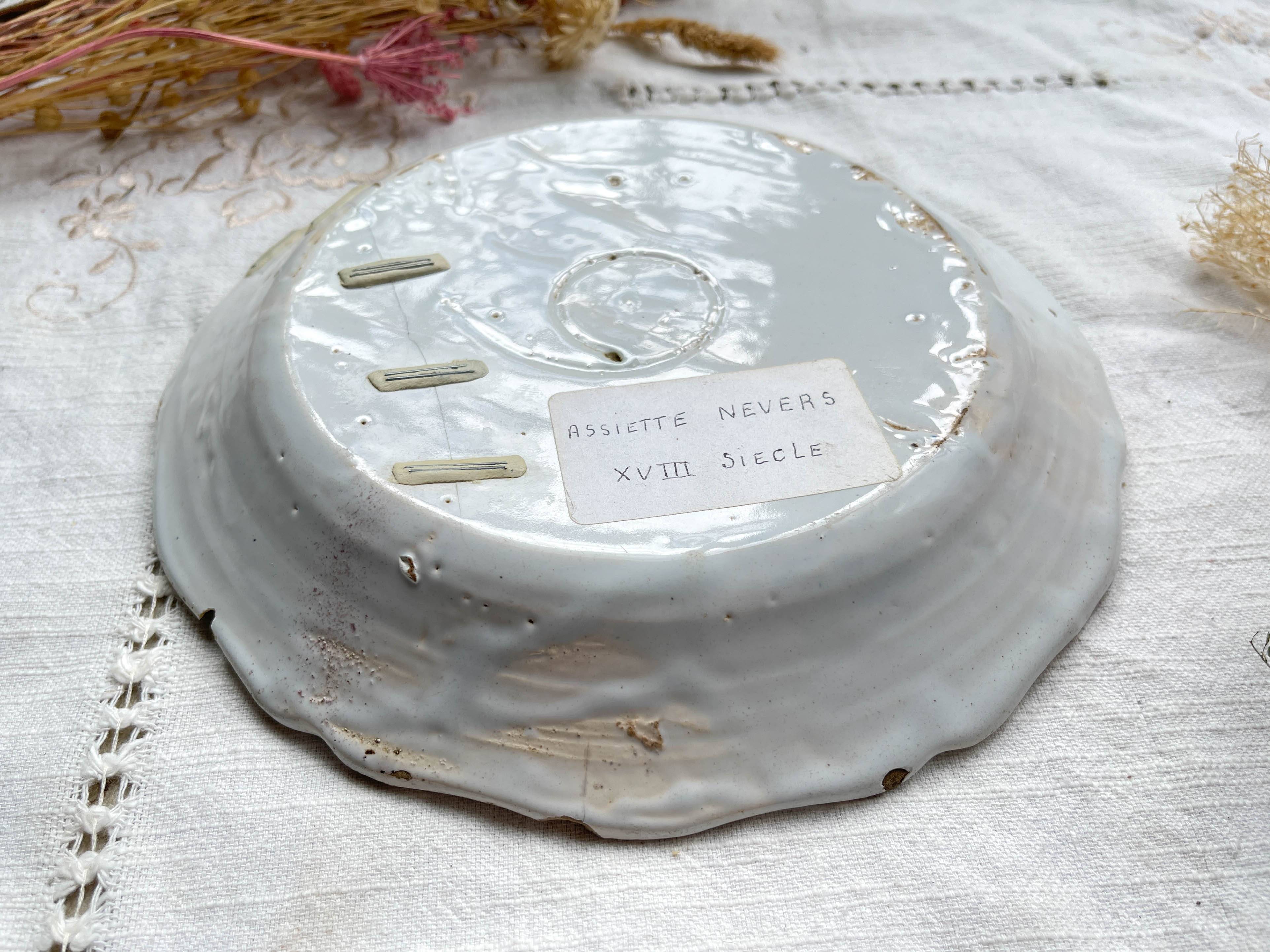 Antique French Earthenware Plate 18th Century NEVERS Landscape Motif