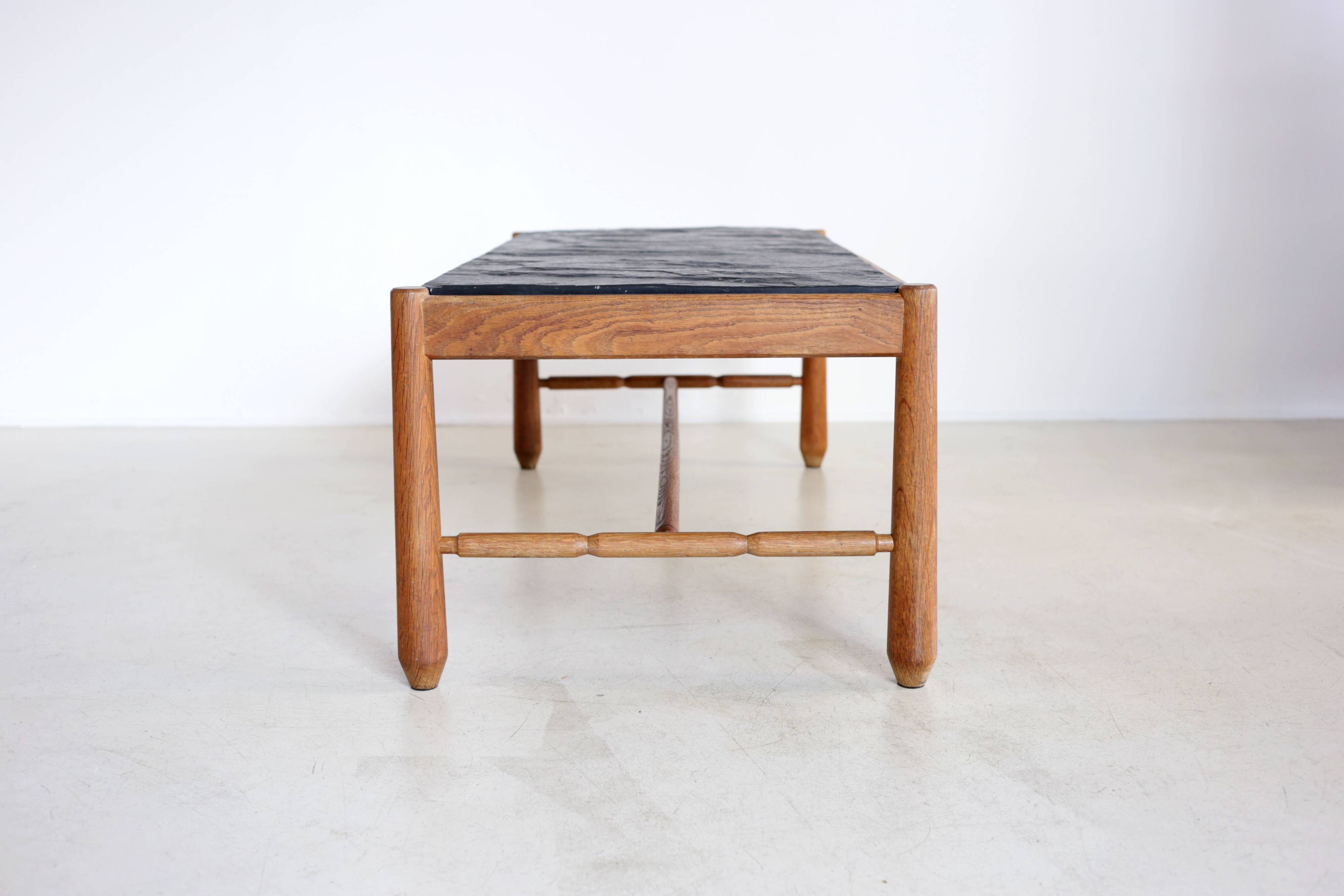 Brutalist Scandinavian coffee table, slate top.